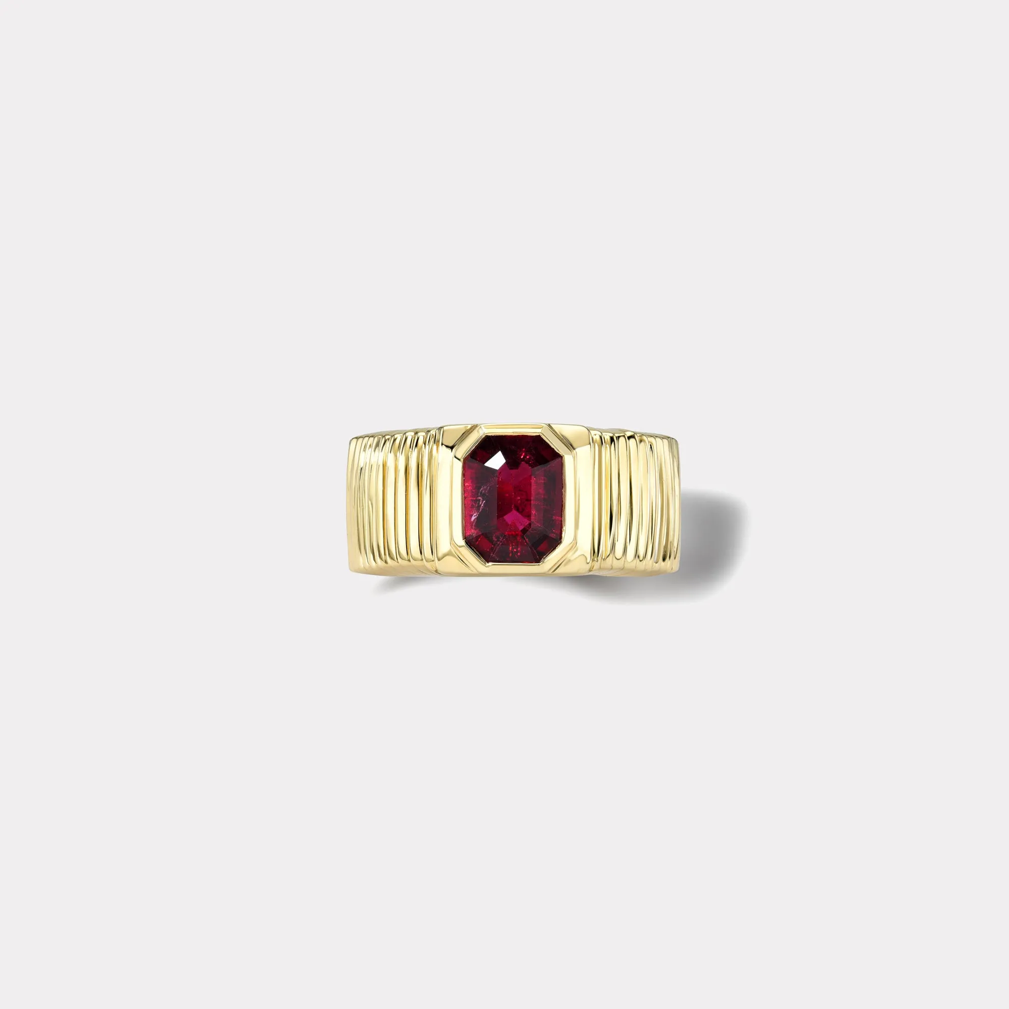 1.16ct Emerald Cut Rubellite Pleated Solitaire Band