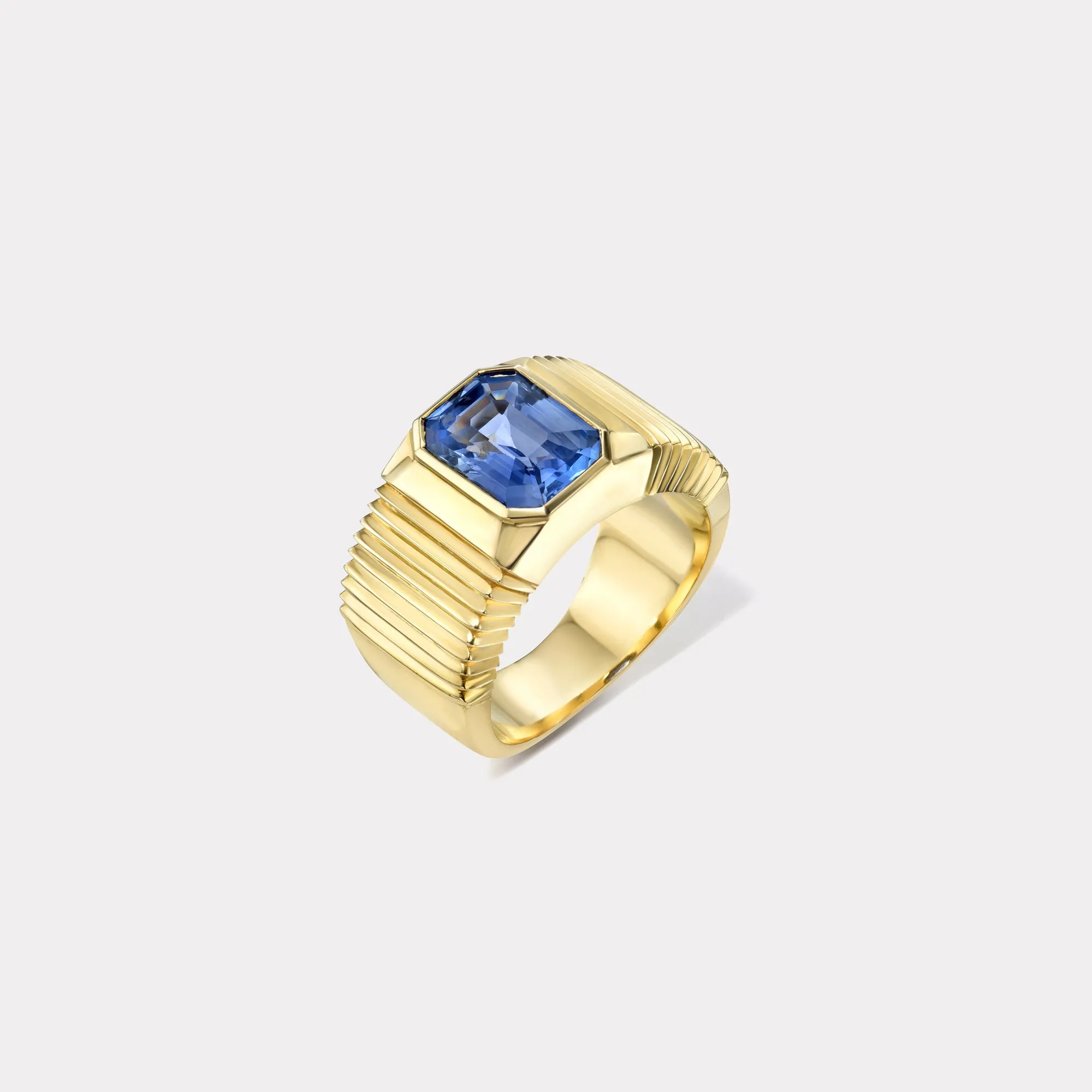 3.34ct GIA Unheated Sky Blue Sapphire Pleated Solitaire Band