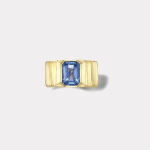 3.34ct GIA Unheated Sky Blue Sapphire Pleated Solitaire Band