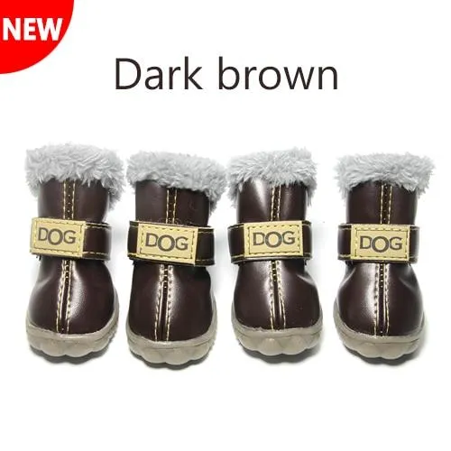 4Pcs/Set Pet Dog Non Slip Snow Warm  Waterproof Fur Cotton Boots