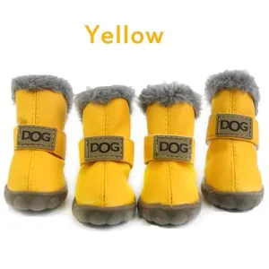 4Pcs/Set Pet Dog Non Slip Snow Warm  Waterproof Fur Cotton Boots