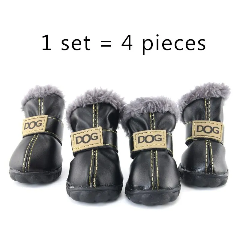 4Pcs/Set Pet Dog Non Slip Snow Warm  Waterproof Fur Cotton Boots