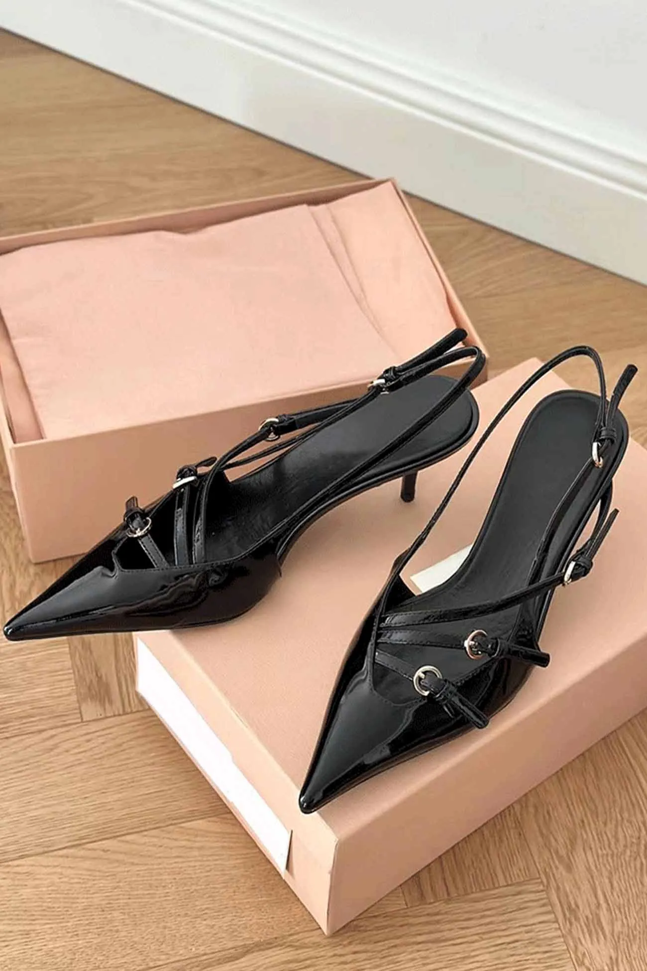 Amozae-Buckle Pointed Toe Slingback High Heels