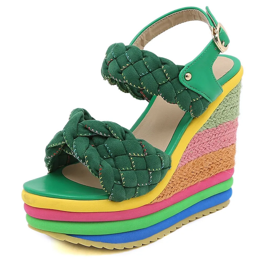 Amozae-- Elegant INS Hot Sale Rainbow Colorful 2024 Summer Wedges Sandals Party Platform Extreme High Heels Shoes Woman Plus Size 43