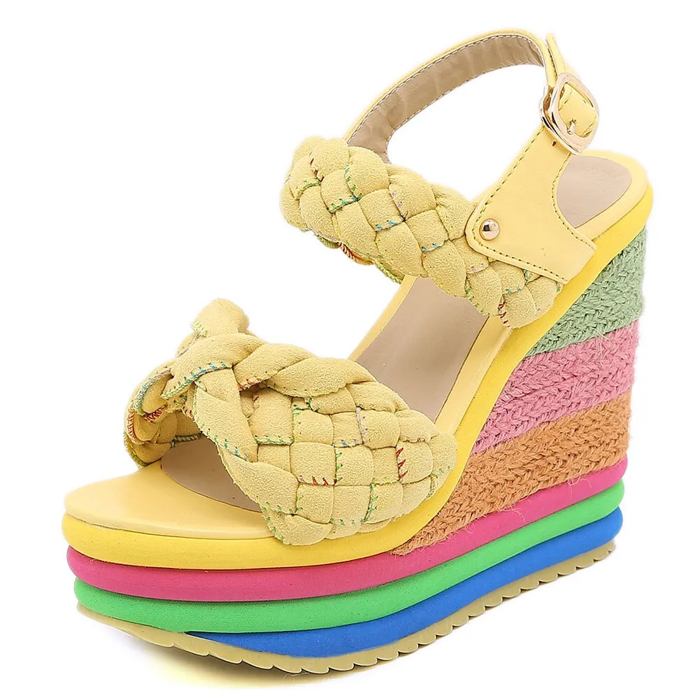 Amozae-- Elegant INS Hot Sale Rainbow Colorful 2024 Summer Wedges Sandals Party Platform Extreme High Heels Shoes Woman Plus Size 43