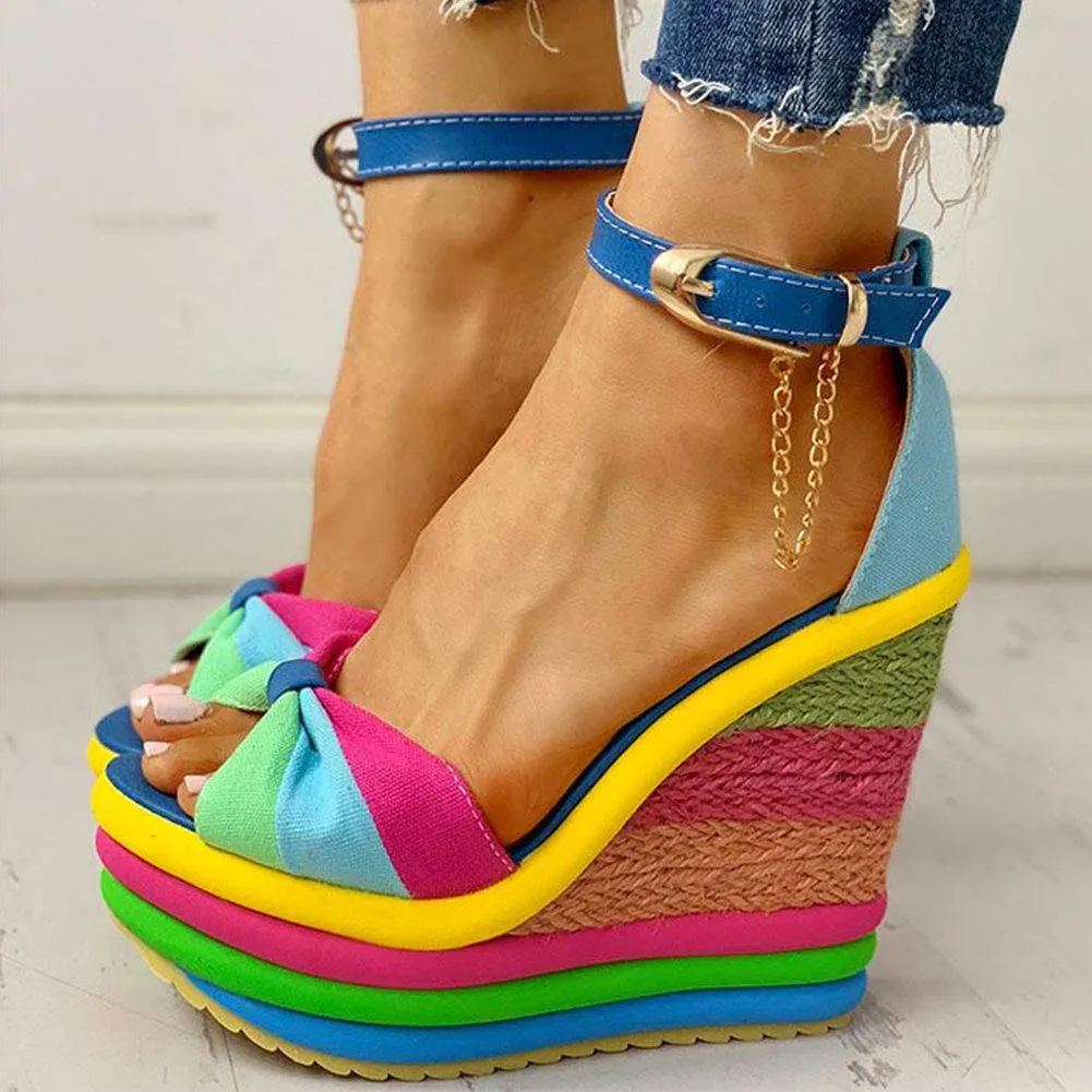 Amozae-- Elegant INS Hot Sale Rainbow Colorful 2024 Summer Wedges Sandals Party Platform Extreme High Heels Shoes Woman Plus Size 43