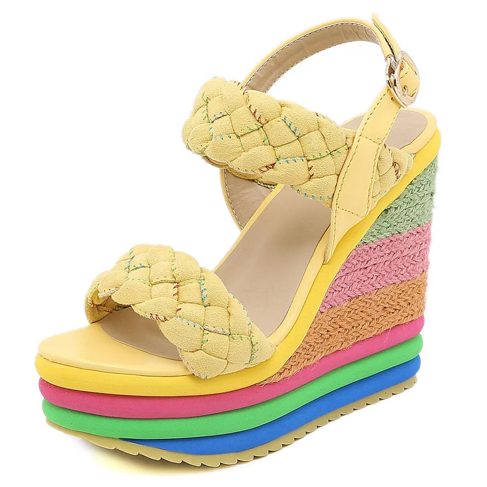 Amozae-- Elegant INS Hot Sale Rainbow Colorful 2024 Summer Wedges Sandals Party Platform Extreme High Heels Shoes Woman Plus Size 43