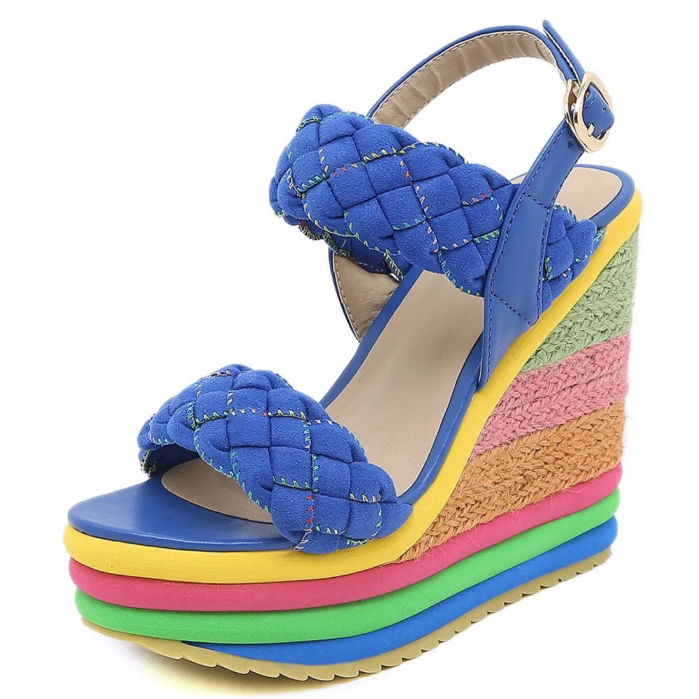 Amozae-- Elegant INS Hot Sale Rainbow Colorful 2024 Summer Wedges Sandals Party Platform Extreme High Heels Shoes Woman Plus Size 43