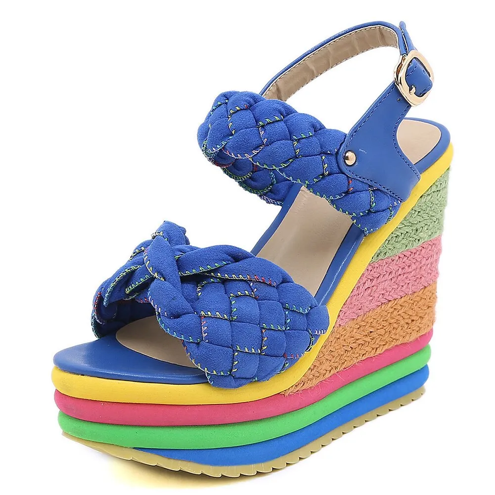 Amozae-- Elegant INS Hot Sale Rainbow Colorful 2024 Summer Wedges Sandals Party Platform Extreme High Heels Shoes Woman Plus Size 43