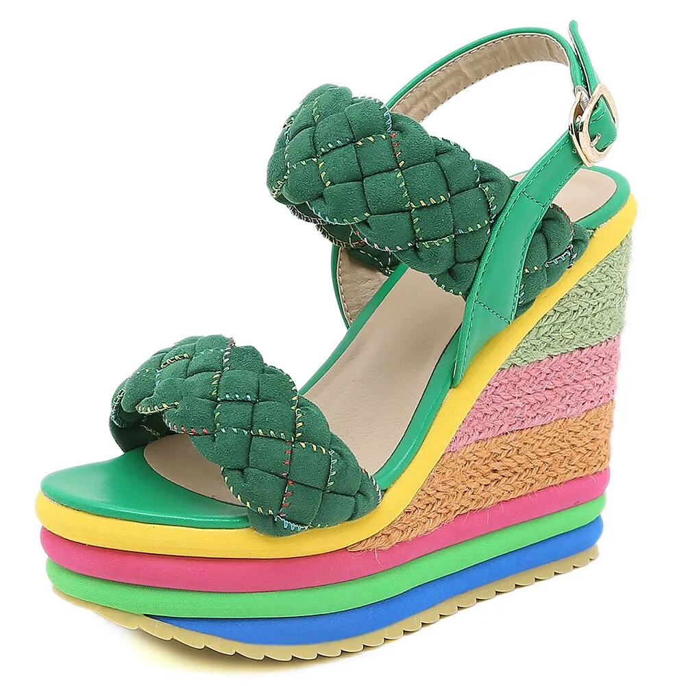 Amozae-- Elegant INS Hot Sale Rainbow Colorful 2024 Summer Wedges Sandals Party Platform Extreme High Heels Shoes Woman Plus Size 43