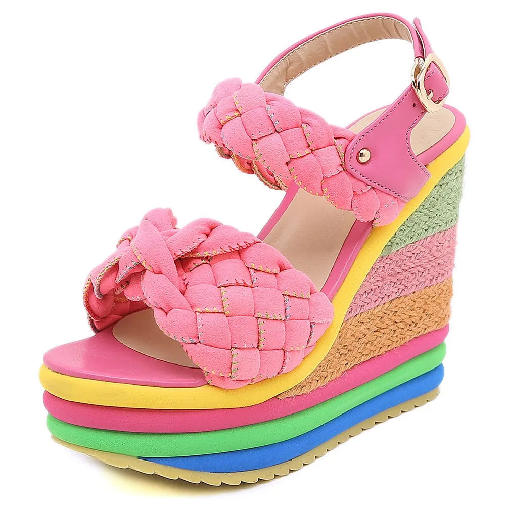 Amozae-- Elegant INS Hot Sale Rainbow Colorful 2024 Summer Wedges Sandals Party Platform Extreme High Heels Shoes Woman Plus Size 43