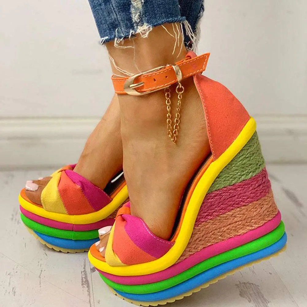 Amozae-- Elegant INS Hot Sale Rainbow Colorful 2024 Summer Wedges Sandals Party Platform Extreme High Heels Shoes Woman Plus Size 43