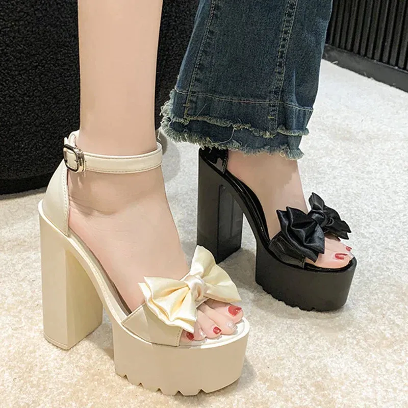 AMOZAE- - Fashion Bowknot Platform Sandals for Women