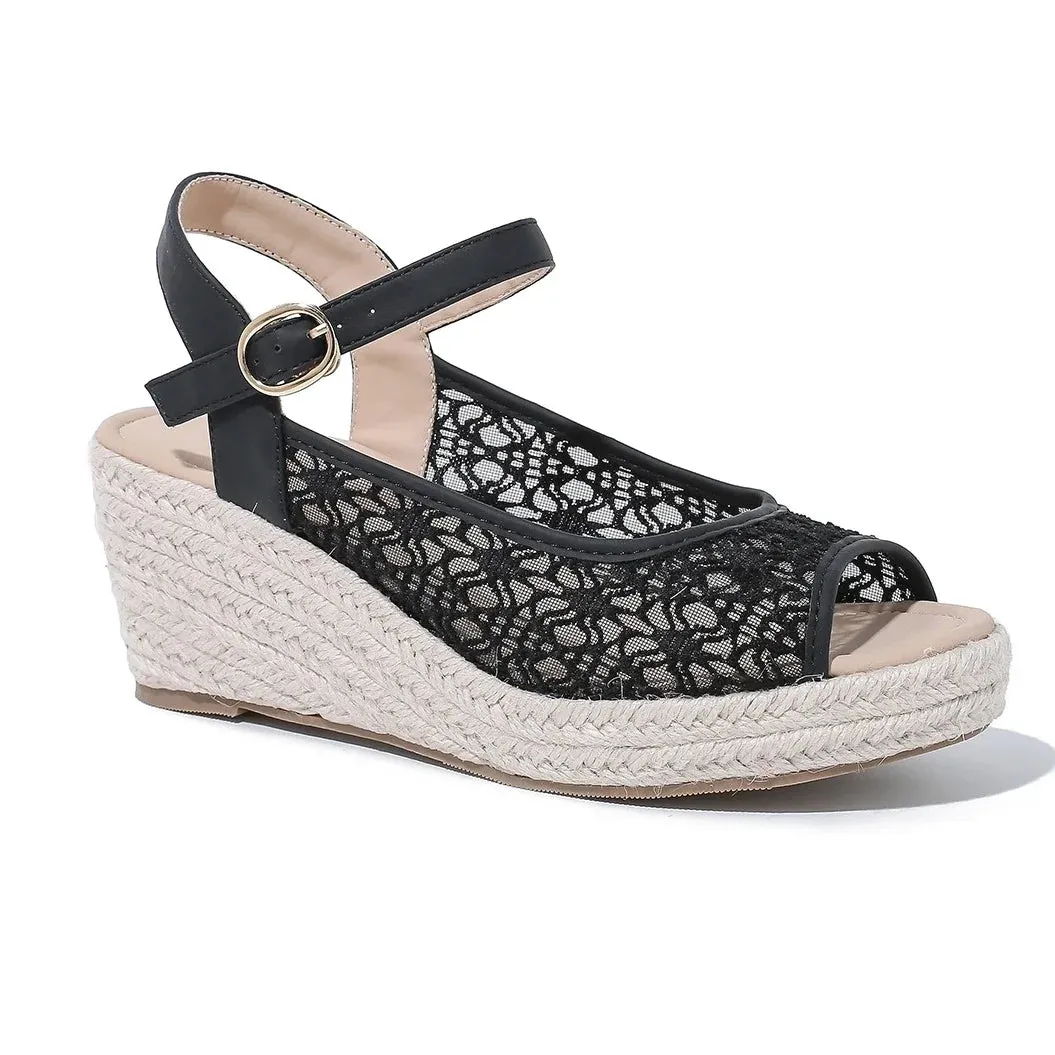 Amozae-Fish Mouth Wedges Sandals Women Lace High Heels Sandals Ladies Plus Size 43 Breathable Casual Weave Mesh Platform Sandals Female