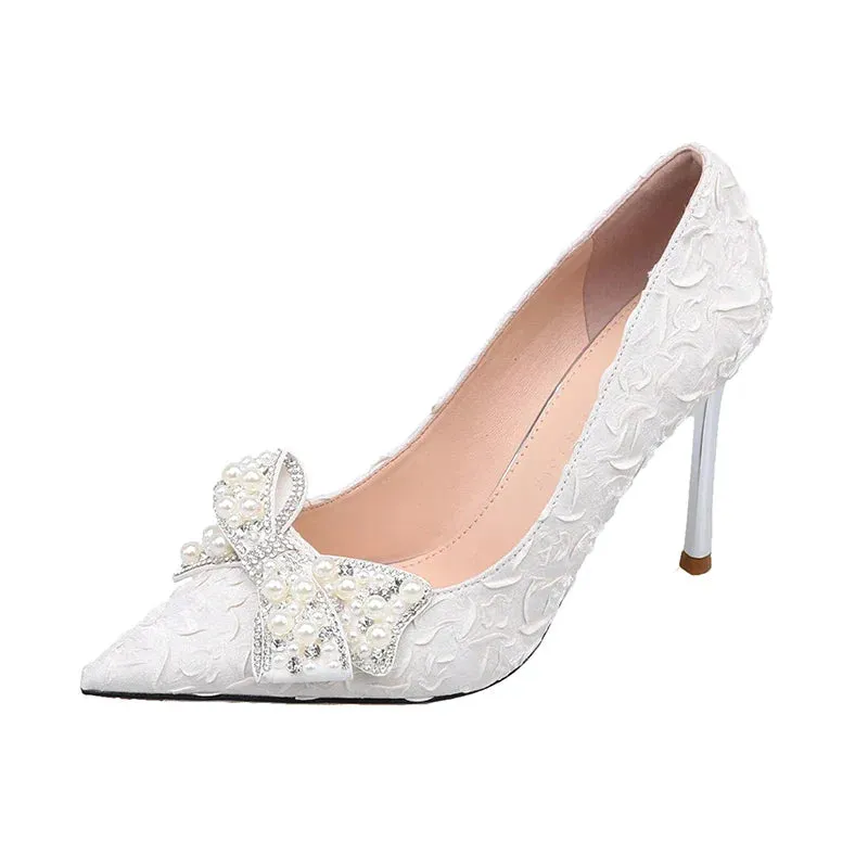 AMOZAE- - Pearl Elegance Stiletto Heels Wedding Pumps with Designer Luxury Pearl