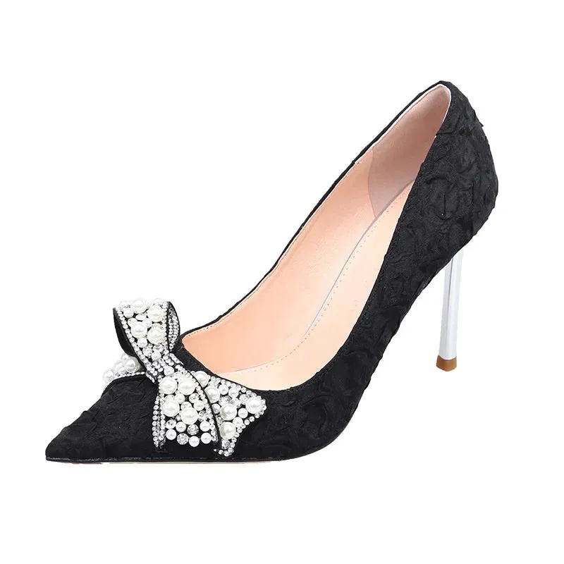 AMOZAE- - Pearl Elegance Stiletto Heels Wedding Pumps with Designer Luxury Pearl