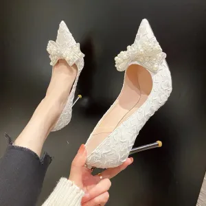 AMOZAE- - Pearl Elegance Stiletto Heels Wedding Pumps with Designer Luxury Pearl