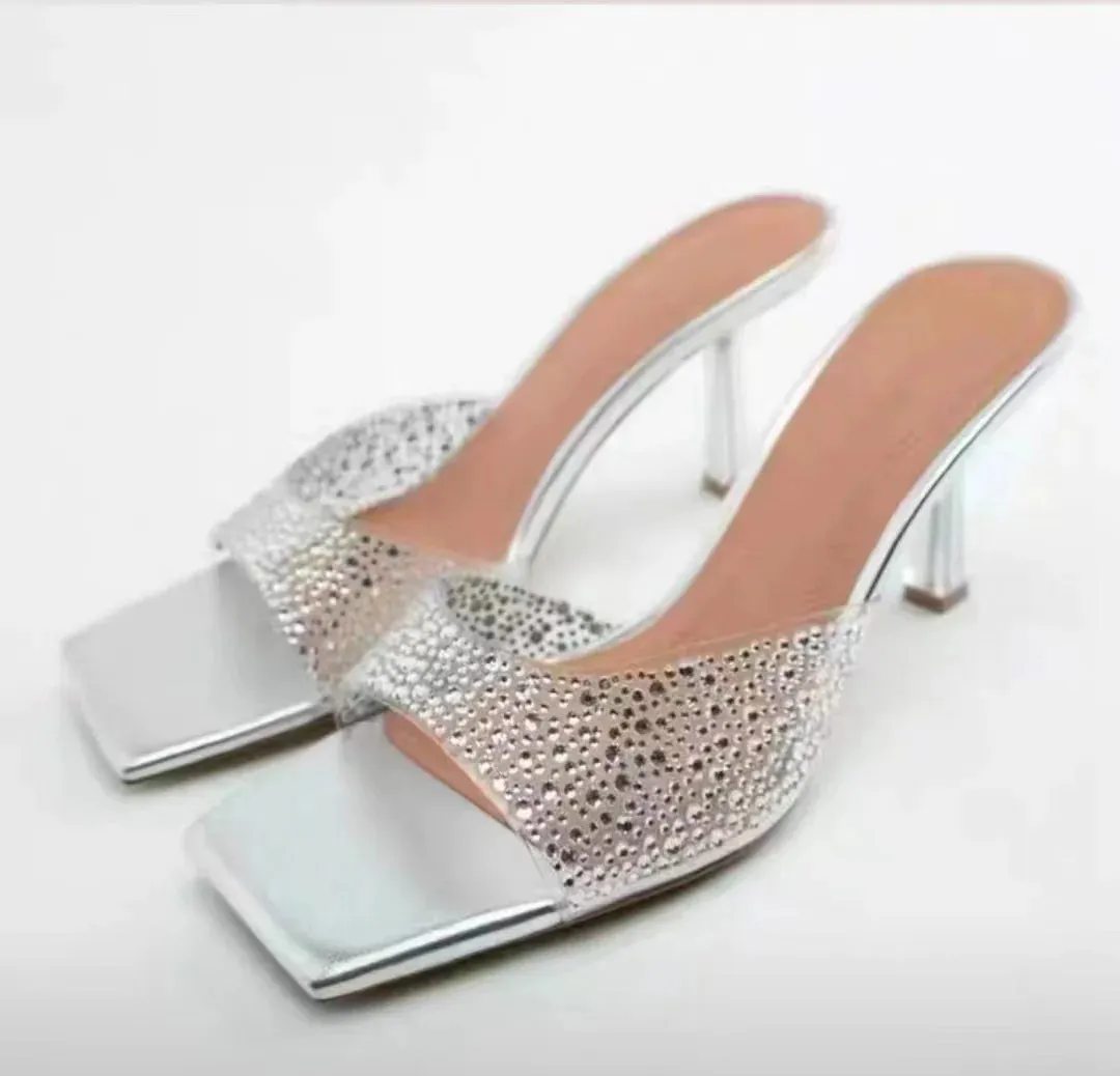 Amozae-Rhinestone Slipper Women High Heel Sandals 2023 Summer New Open Toe Sexy Party Luxury Dress Shoes Rome Cowboys Designer Sandals