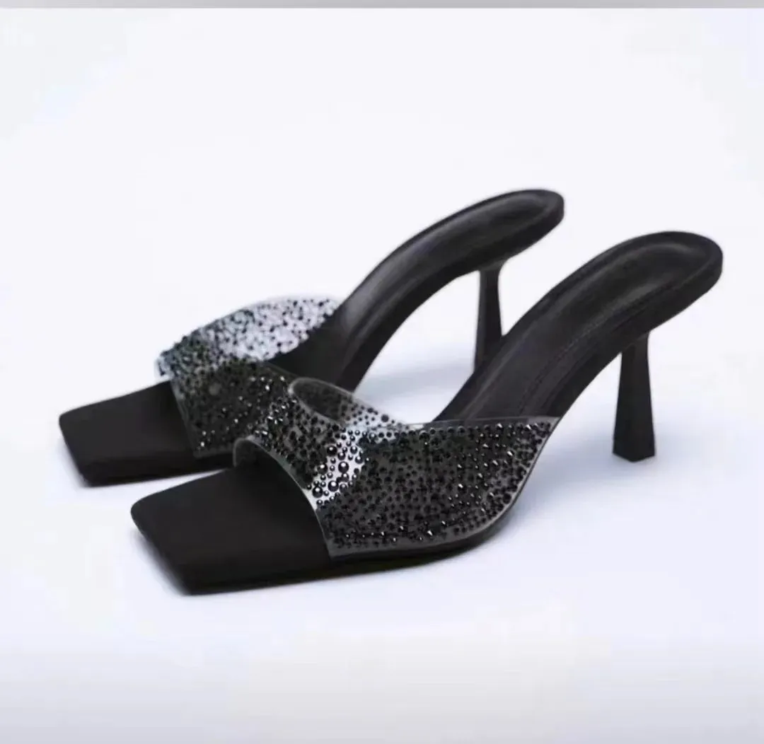 Amozae-Rhinestone Slipper Women High Heel Sandals 2023 Summer New Open Toe Sexy Party Luxury Dress Shoes Rome Cowboys Designer Sandals