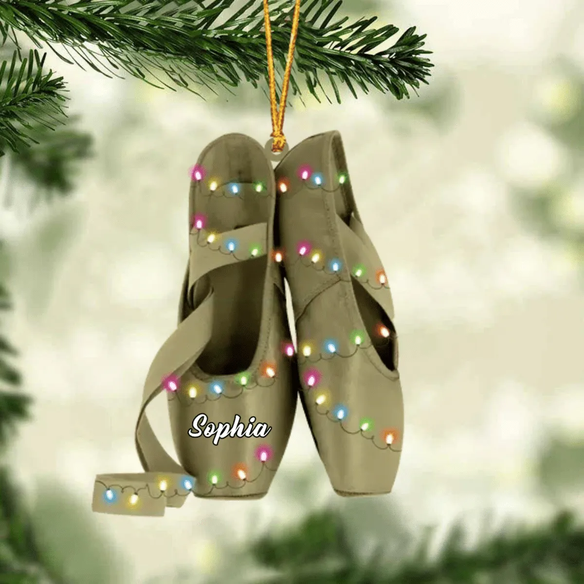 Ballet Pointe Shoes With Christmas Light - Personalized Christmas Ornament - Gift For Ballet Dancers