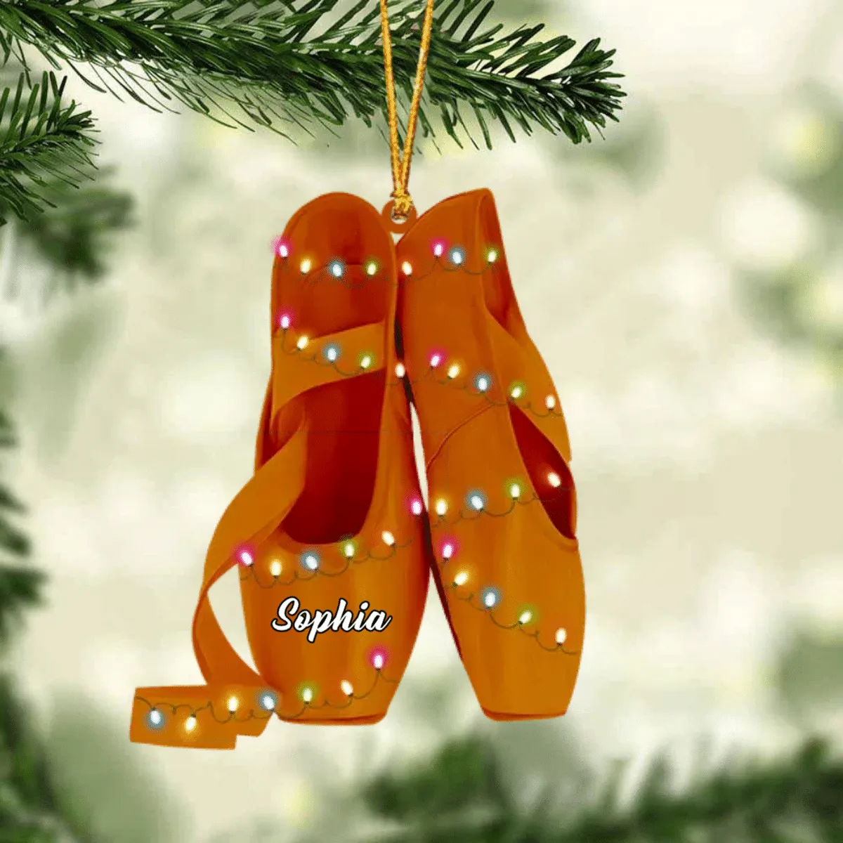 Ballet Pointe Shoes With Christmas Light - Personalized Christmas Ornament - Gift For Ballet Dancers