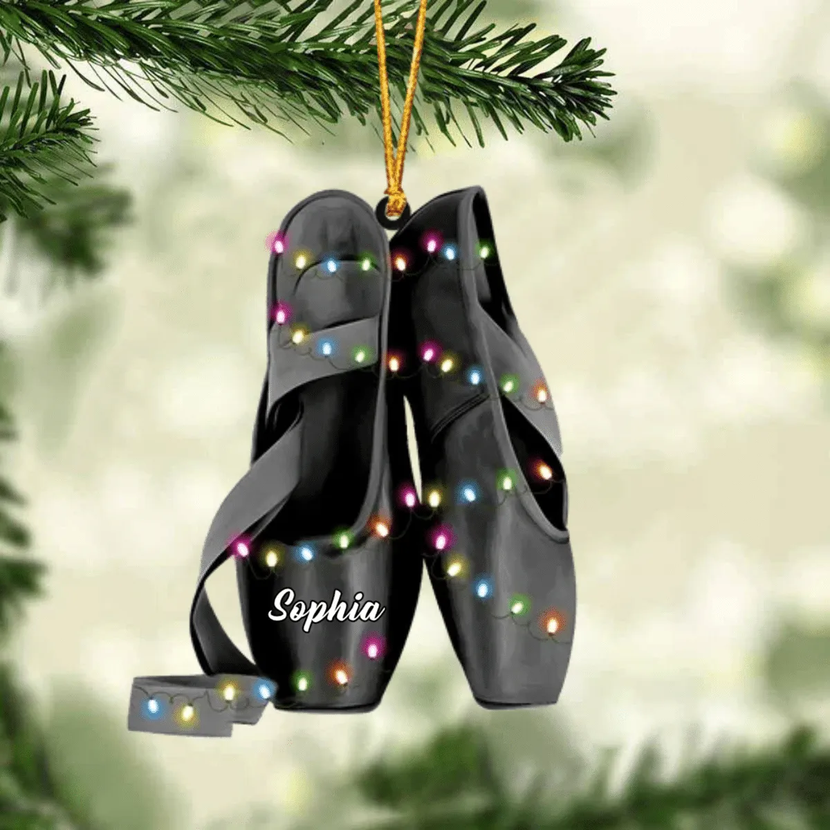 Ballet Pointe Shoes With Christmas Light - Personalized Christmas Ornament - Gift For Ballet Dancers