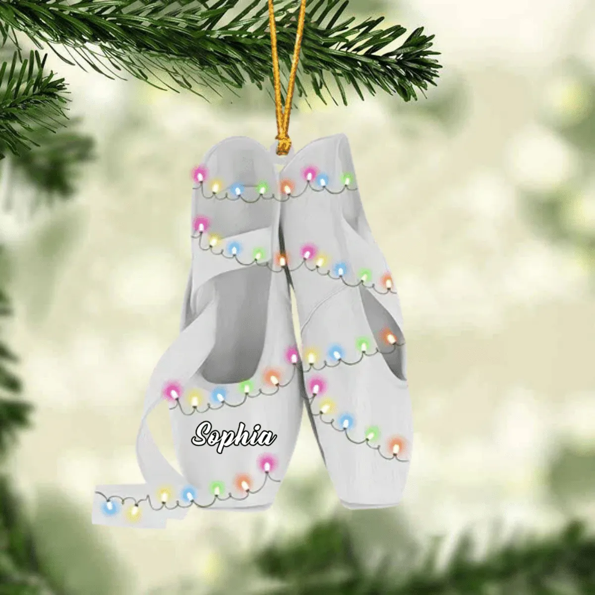 Ballet Pointe Shoes With Christmas Light - Personalized Christmas Ornament - Gift For Ballet Dancers