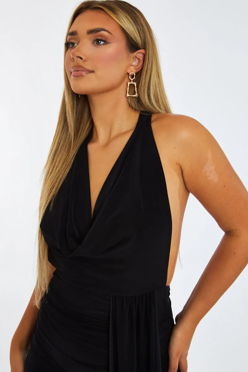 Black Cowl Neck Ruched Mini Dress - Annalise