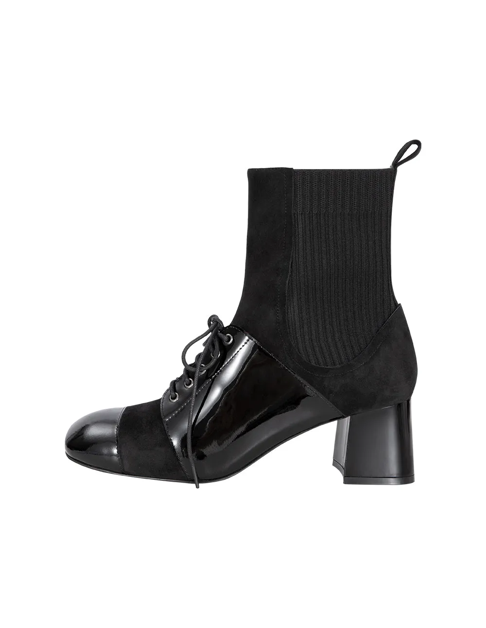 BORA AKSU Black Patent Panelled Stretch Knit Booties