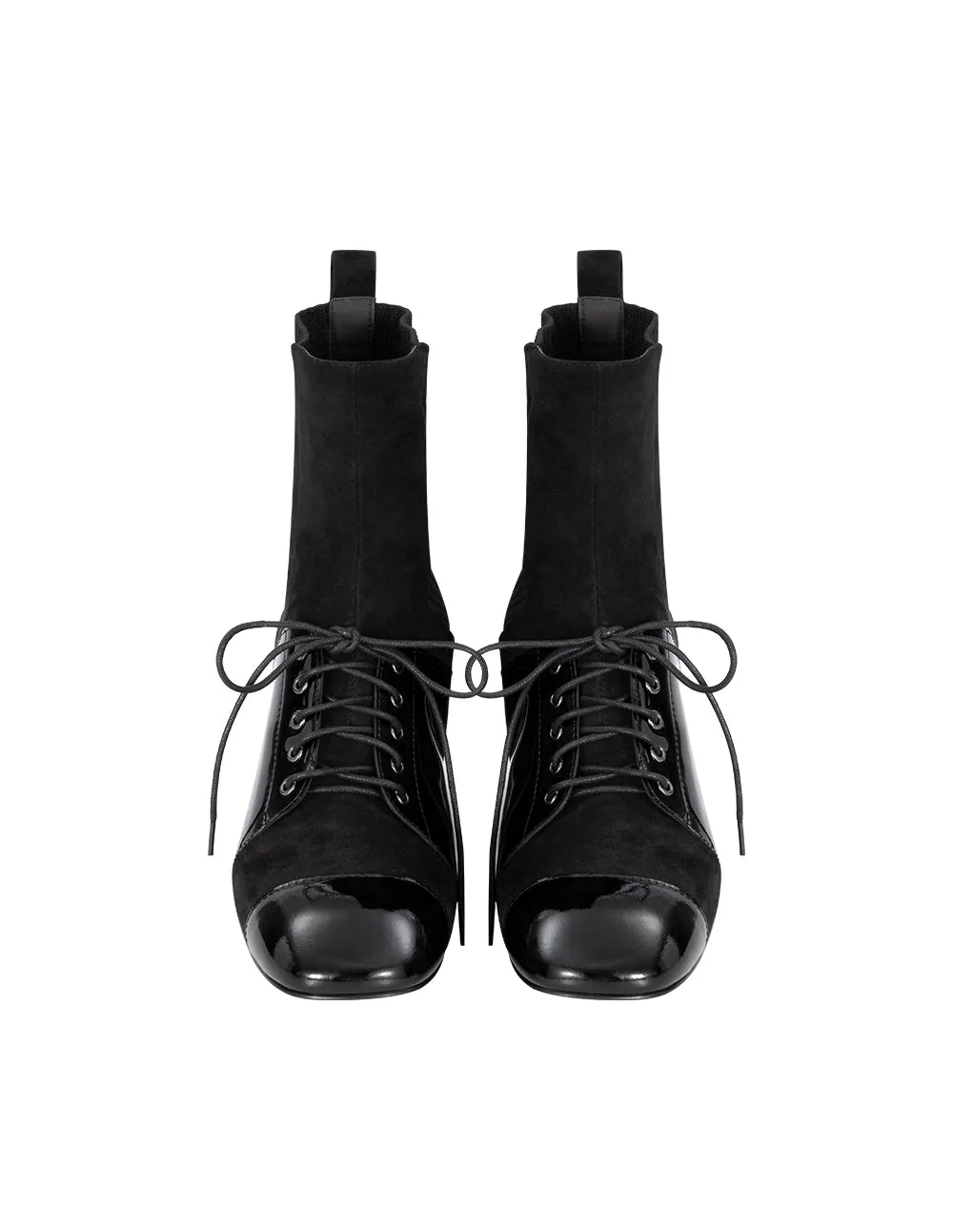 BORA AKSU Black Patent Panelled Stretch Knit Booties