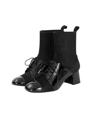 BORA AKSU Black Patent Panelled Stretch Knit Booties