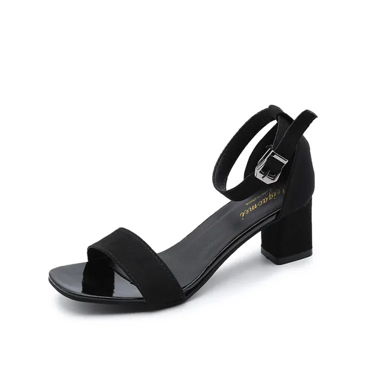 Brandy - Women's Summer Fashion Sandals Medium High Heel Buckle Strap