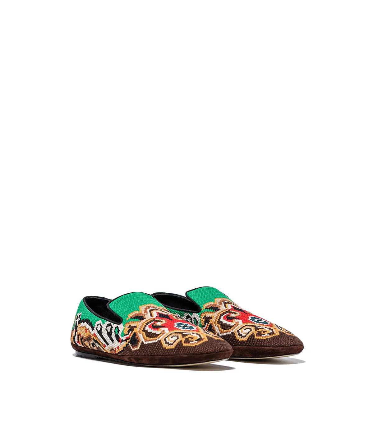 Brown Embroidered Slippers