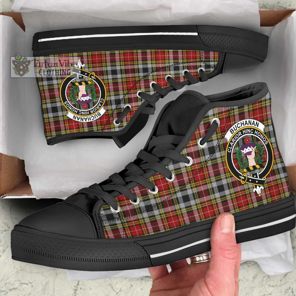 Buchanan Old Dress Tartan High Top Shoes with Family Crest