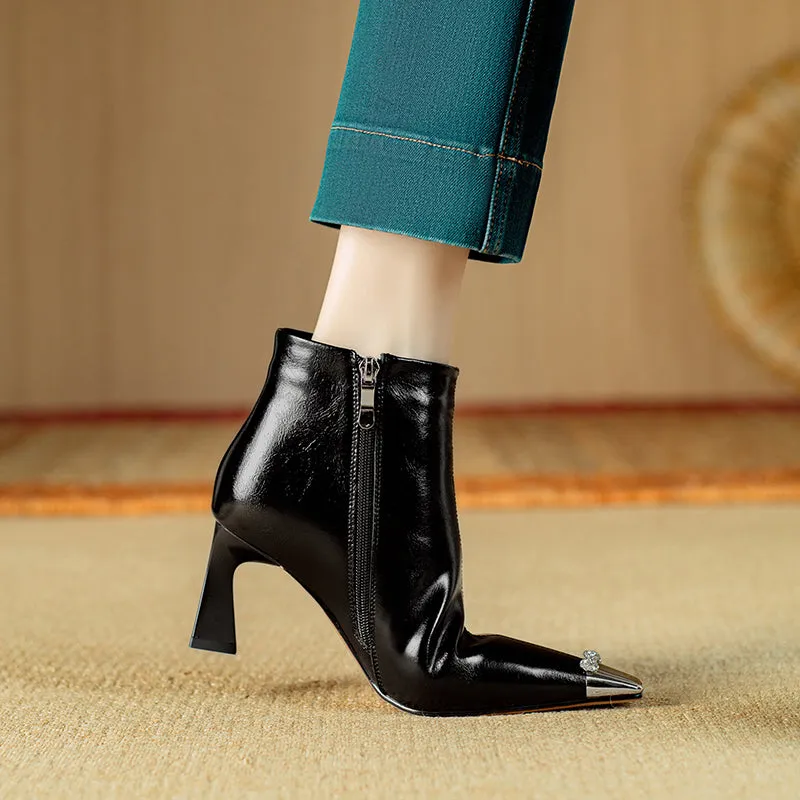 Chic Cow Leather Square Toe High Heeled Boots