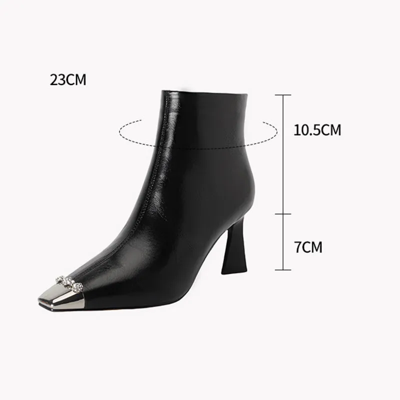 Chic Cow Leather Square Toe High Heeled Boots