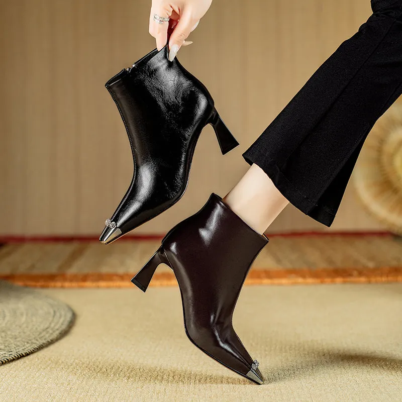 Chic Cow Leather Square Toe High Heeled Boots