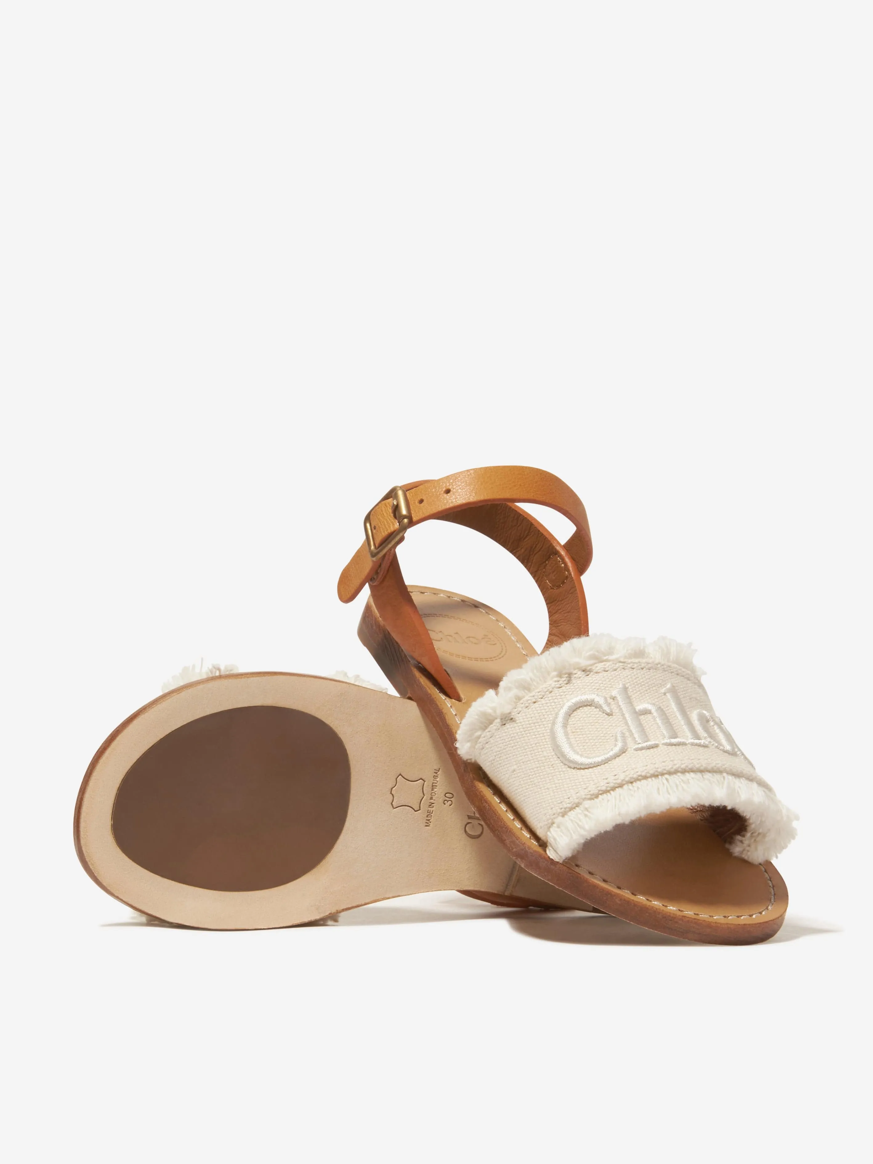 Chloé Girls Leather And Textile Sandals in Ivory