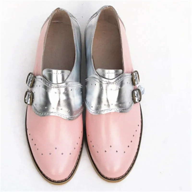 Classic Mixed-colors Buckle Strap Flat Oxford Vegan Leather Shoes