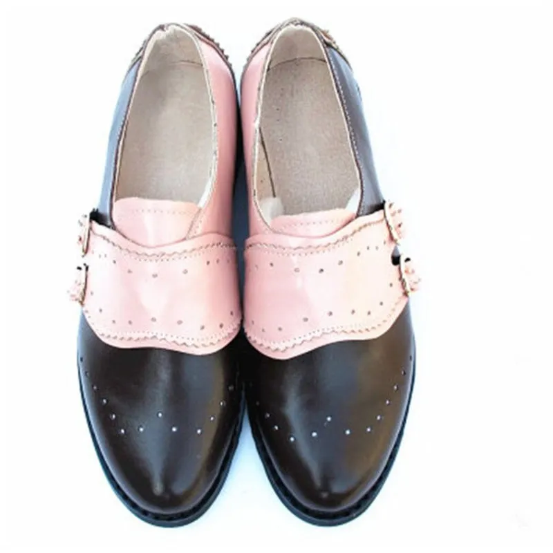 Classic Mixed-colors Buckle Strap Flat Oxford Vegan Leather Shoes