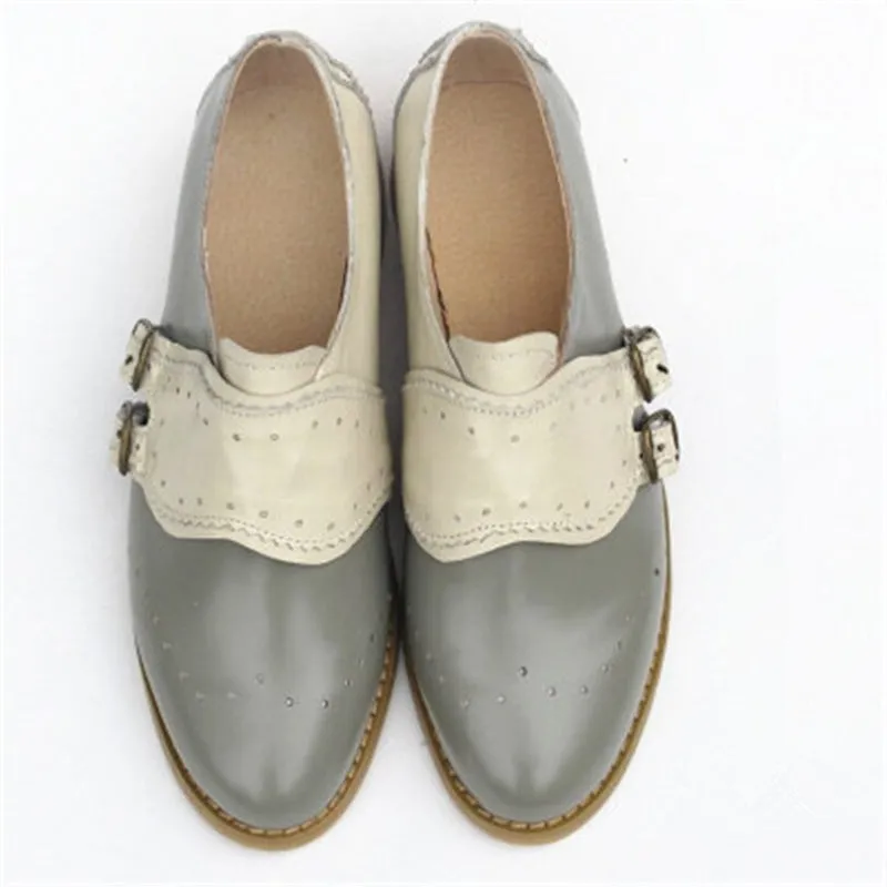 Classic Mixed-colors Buckle Strap Flat Oxford Vegan Leather Shoes