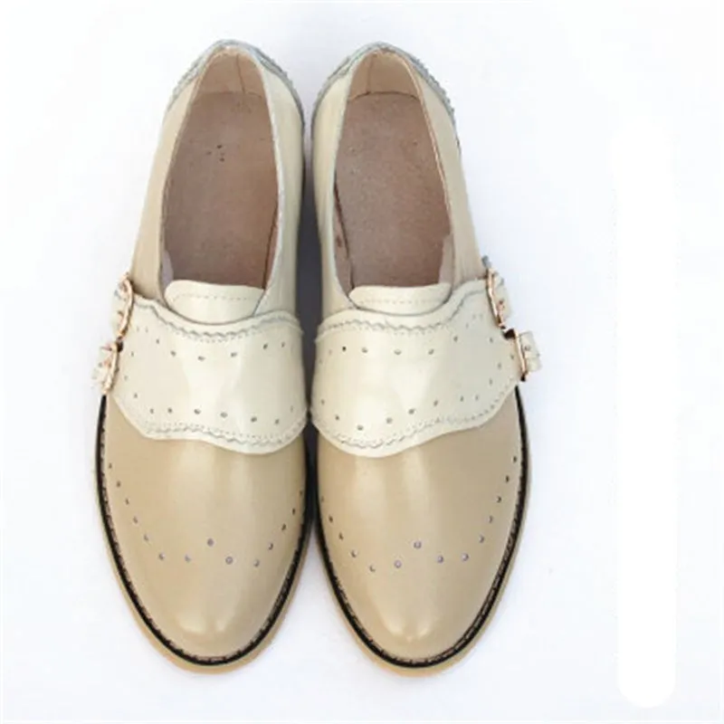 Classic Mixed-colors Buckle Strap Flat Oxford Vegan Leather Shoes