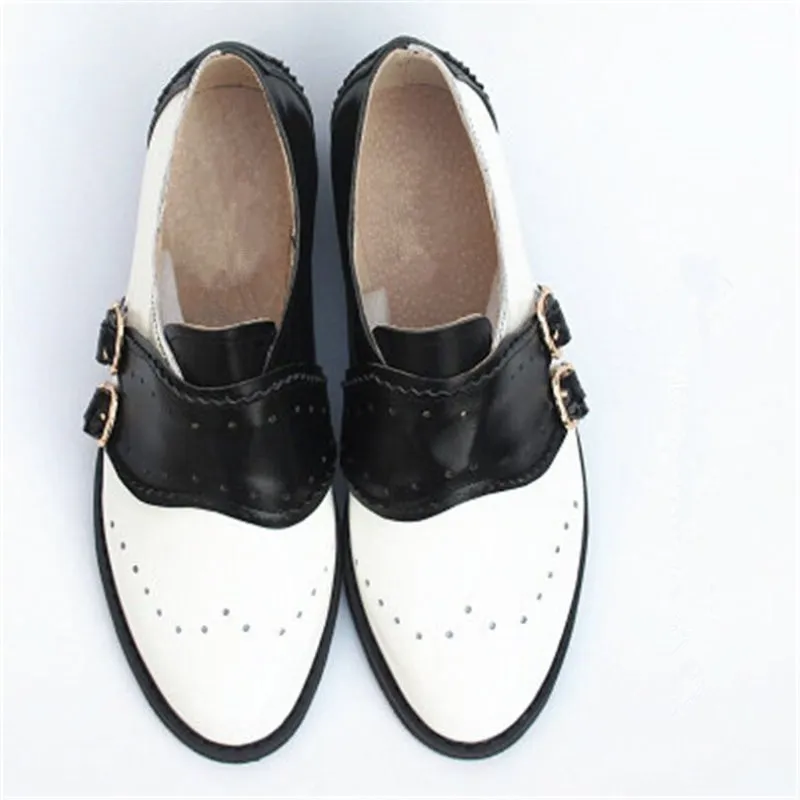 Classic Mixed-colors Buckle Strap Flat Oxford Vegan Leather Shoes