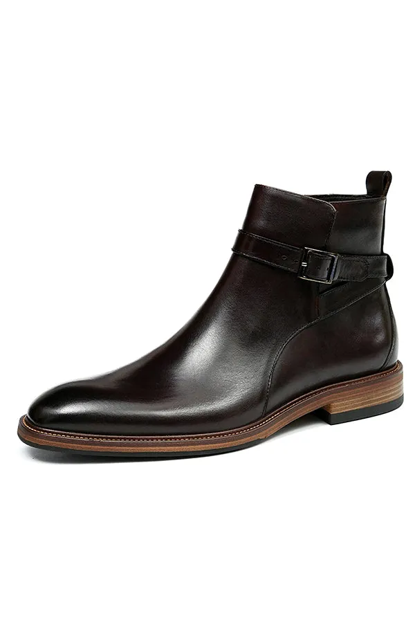 Elegant Leather Round Toe Classic Chelsea Ankle Boots