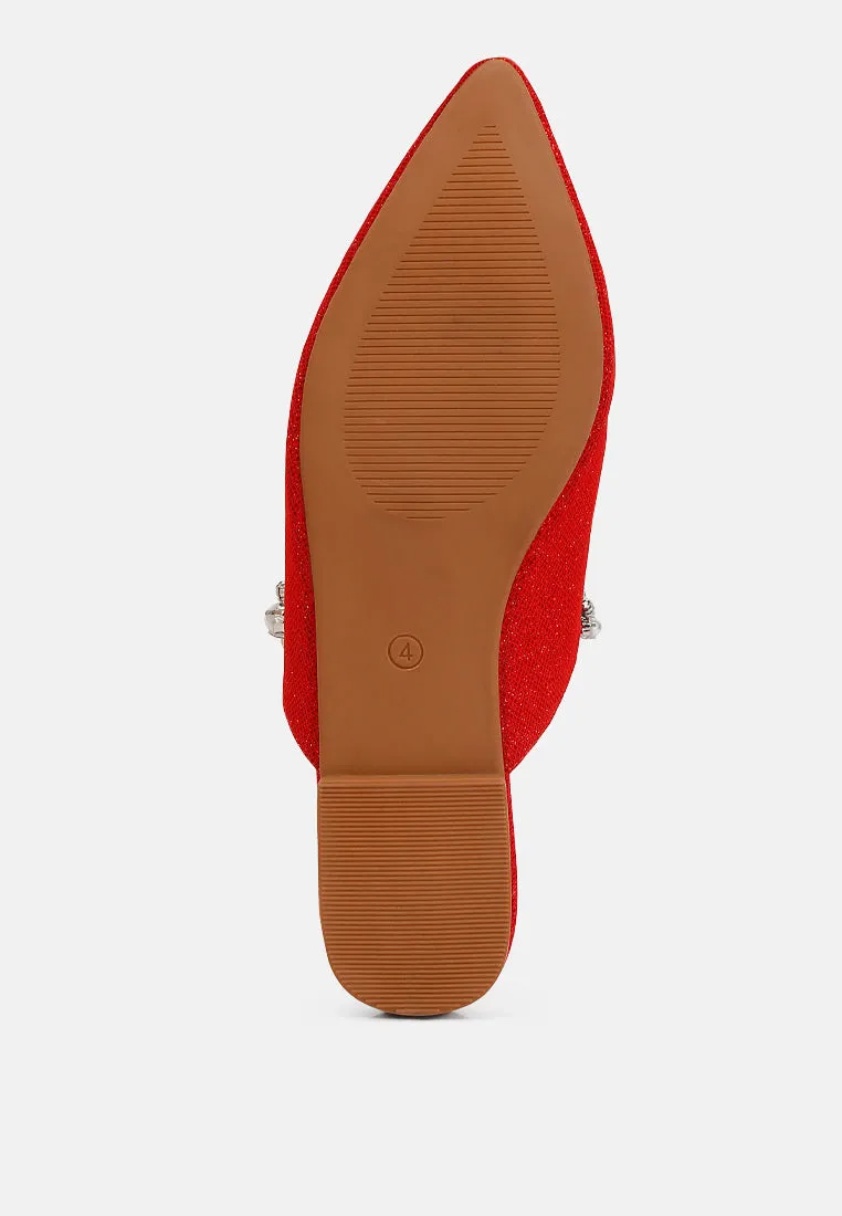 GEODE Pearl Embellished Slip On Mules In Red