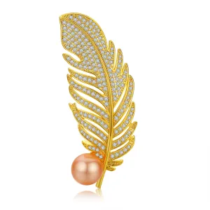 GOLDEN PLUME EDISON PEARL BROOCH