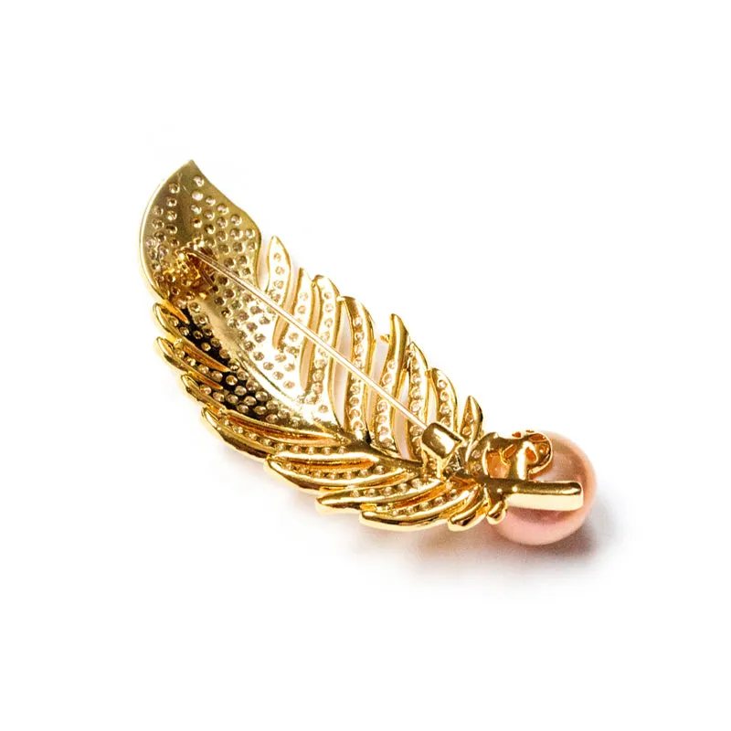 GOLDEN PLUME EDISON PEARL BROOCH