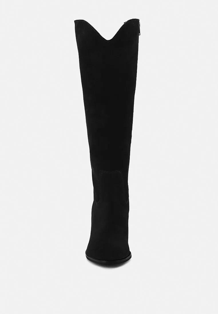 GREAT-STORM Black Suede Leather Calf Boots