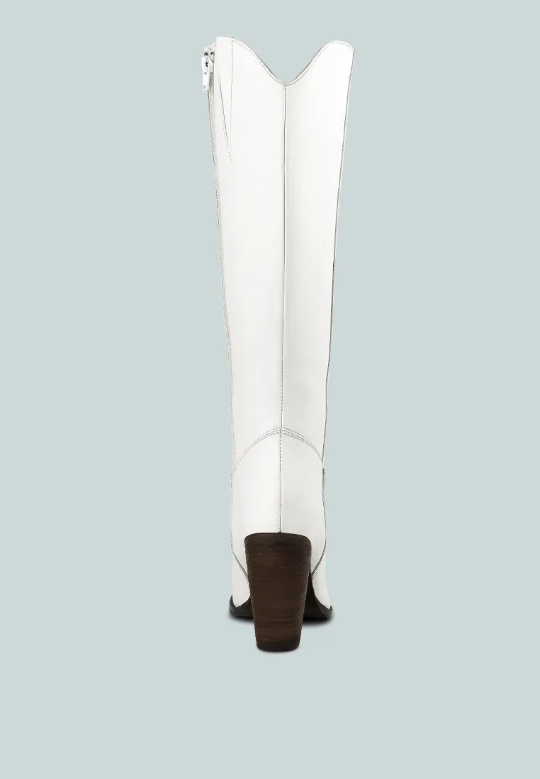 GREAT-STORM White Leather Calf Boots