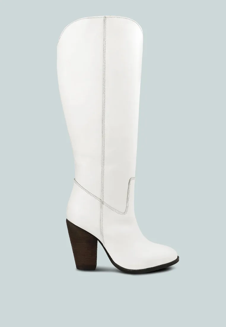 GREAT-STORM White Leather Calf Boots